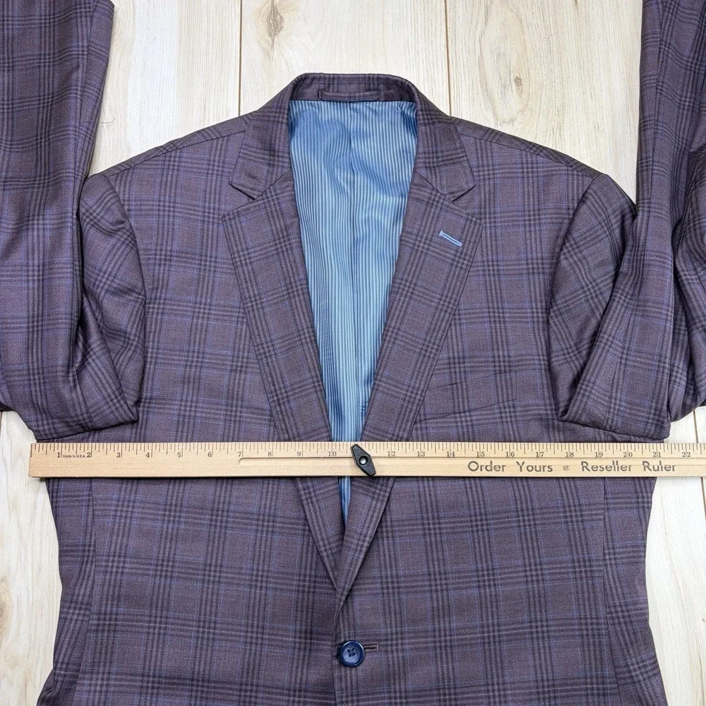 The Trunk Club Custom Twill Wool Mini-Windowpane Plaid Blazer Mens 40R Burgundy